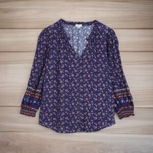 Mason & Belle Tierra Smocked Sleeve Woven Top  - Blue - XXL